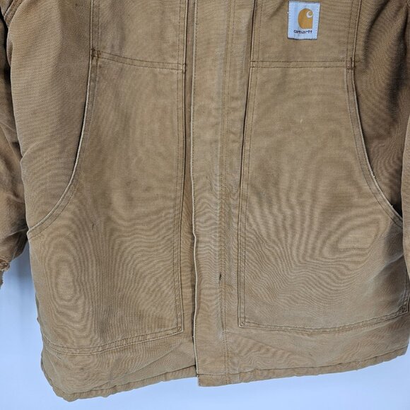 Carhartt Jacket Mens Large Brown Quilted Workwear Distressed Canvas Lined Zip - Picture 3 of 14